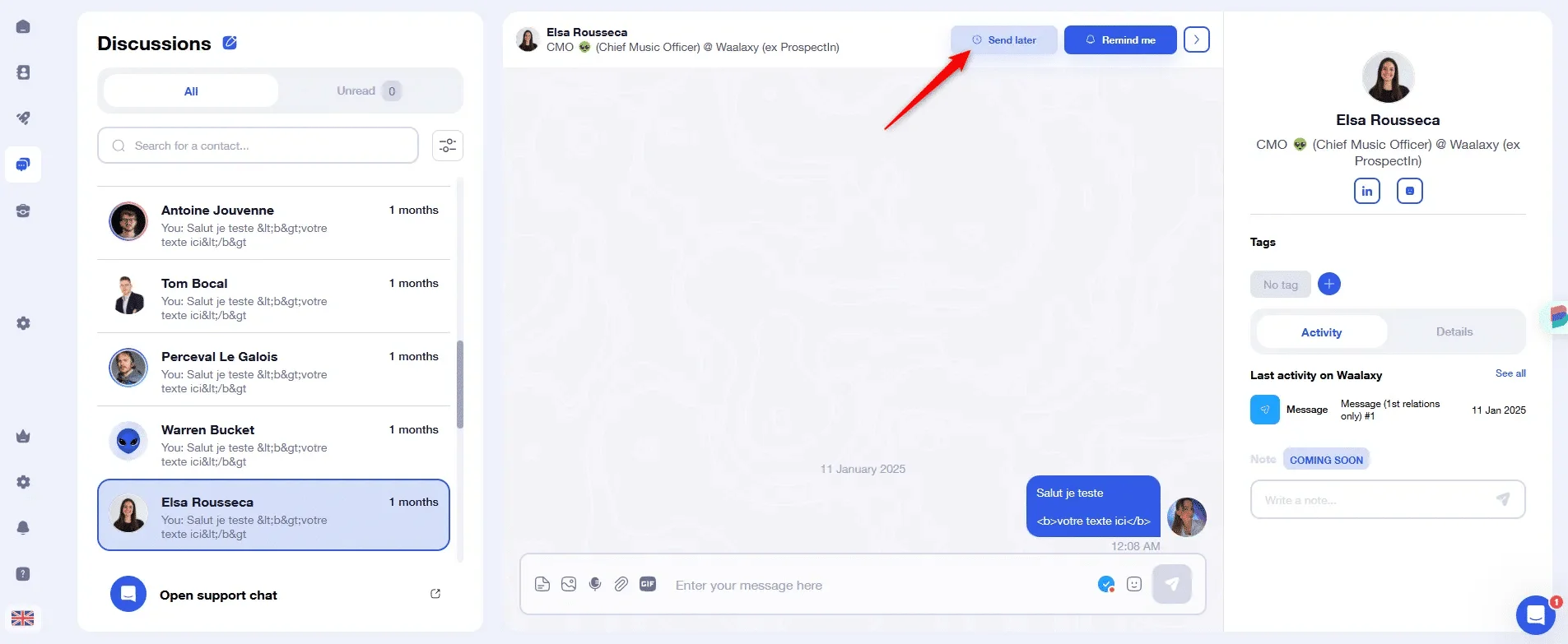 Inbox Waalaxy - Message scheduling
