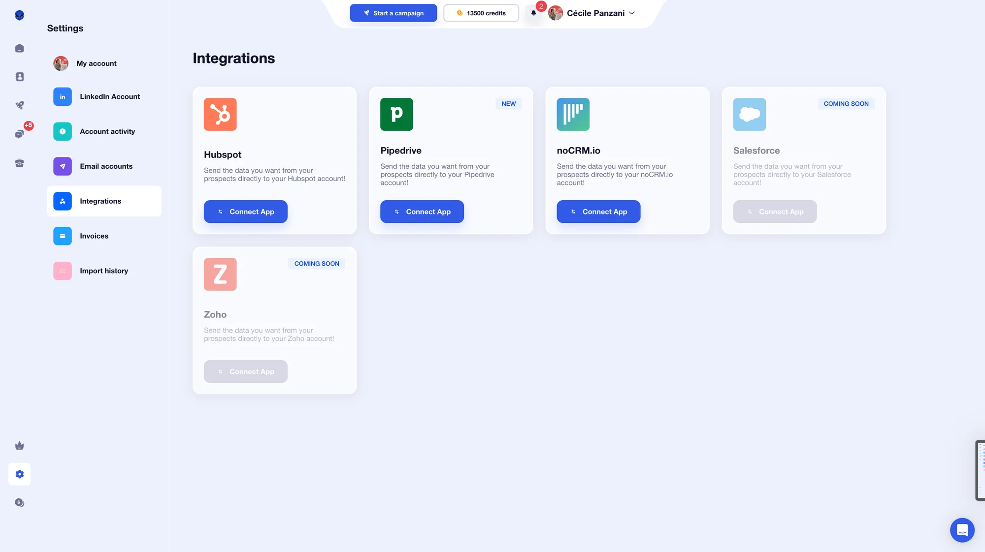 Waalaxy tool integrations