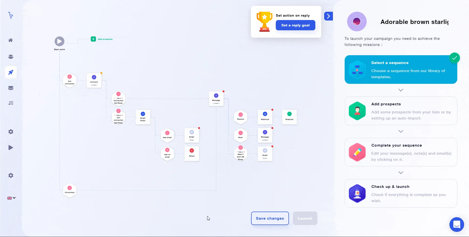 Diagramme de flux avec des étapes et des options pour lancer une campagne marketing.