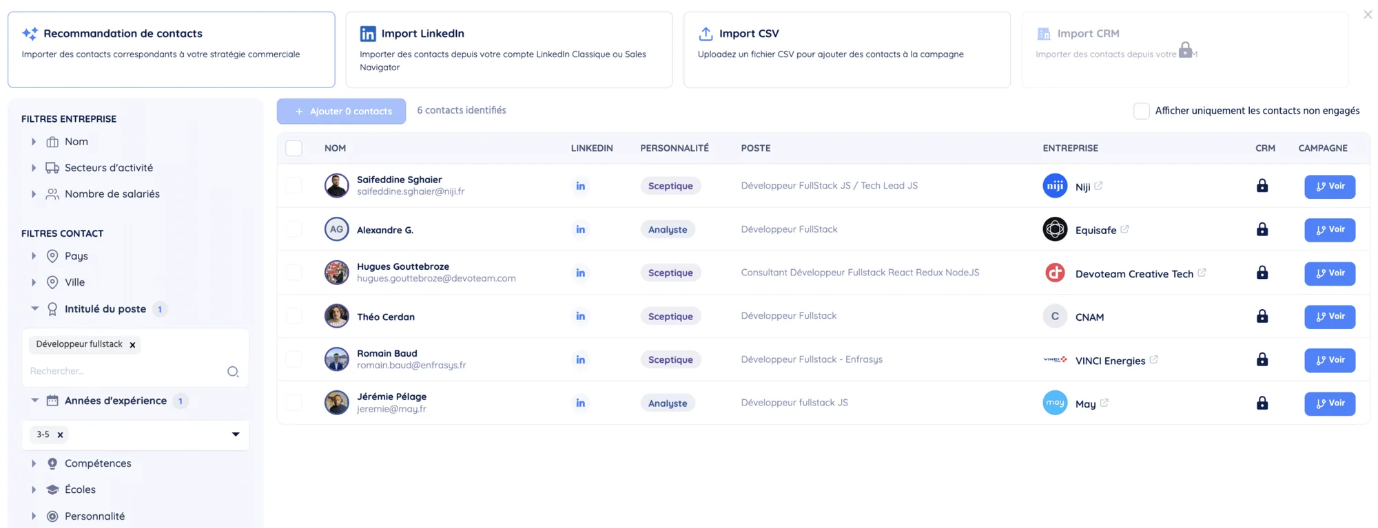 HumanLinker fonctionnalité recommandation de contact