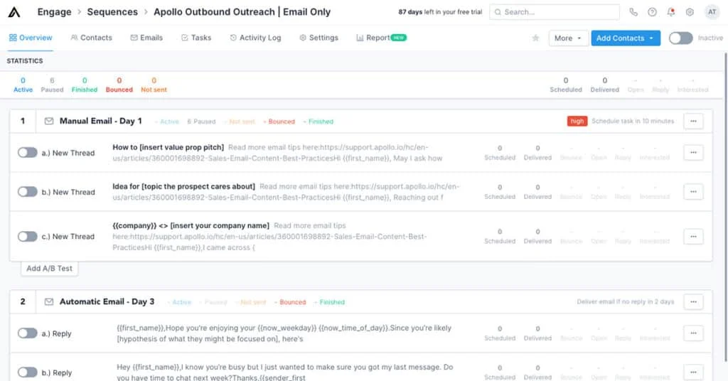 Apollo.io sequence