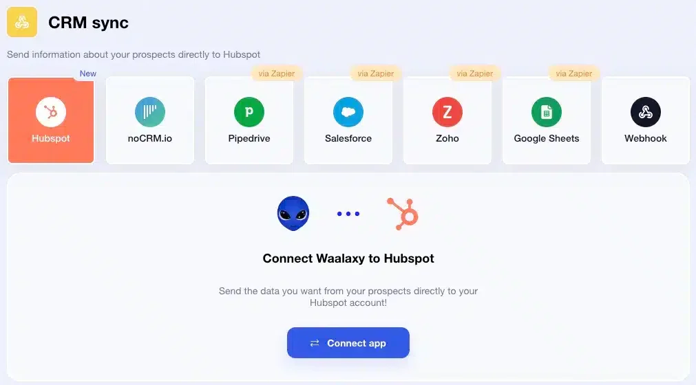 Waalaxy HubSpot CRM sync integration