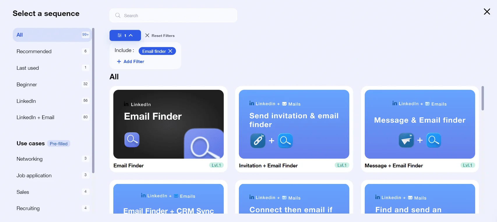 Email finder sélection séquence Waalaxy