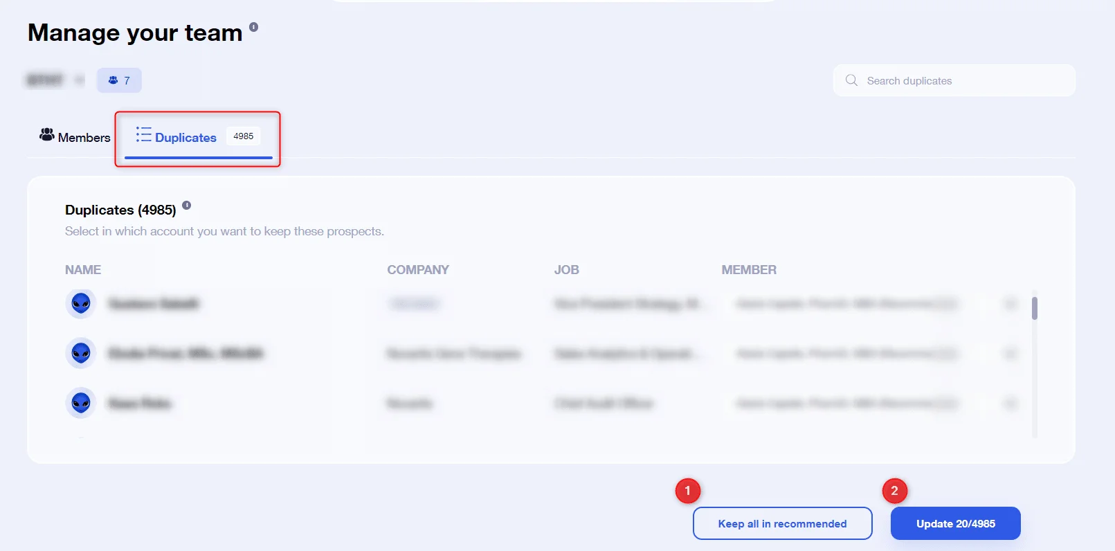 manage duplicates within a Team