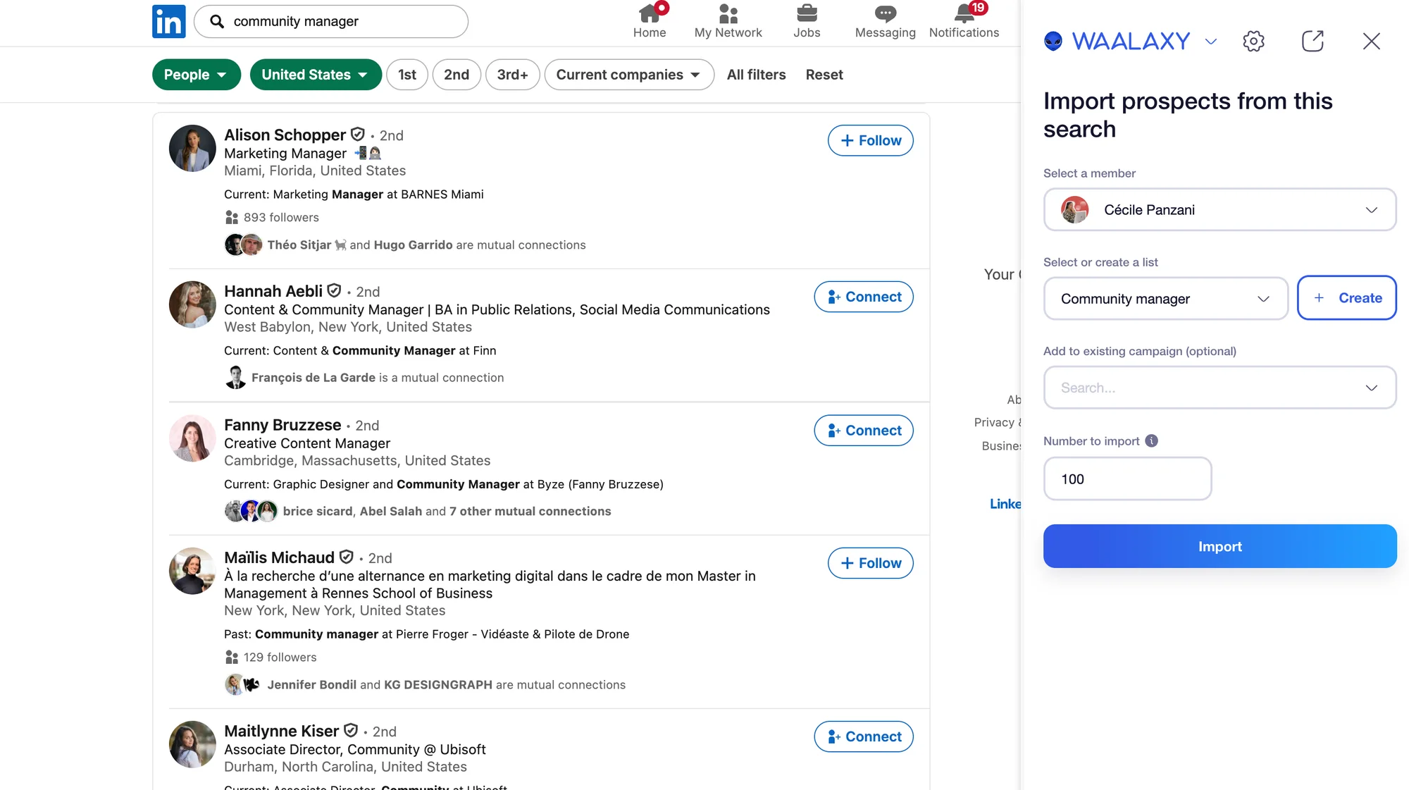 Extract data from LinkedIn with Waalaxy