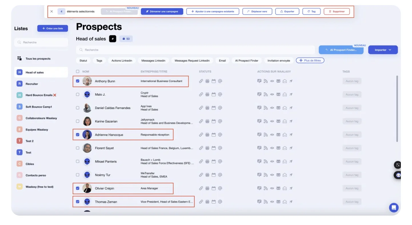 Scraping sur linkedin base de données Waalaxy