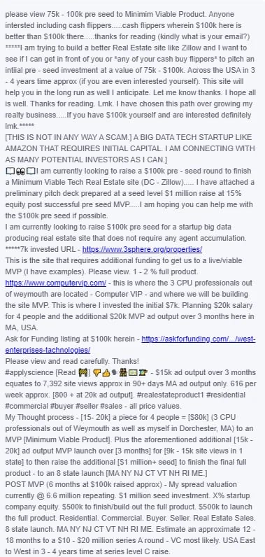 Real estate startup funding pitch document