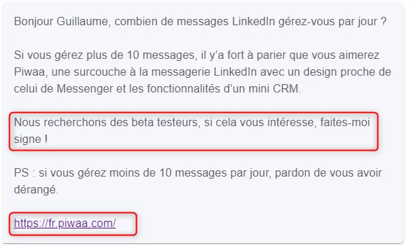 Message promotionnel Piwaa, lien vers site web en rouge.