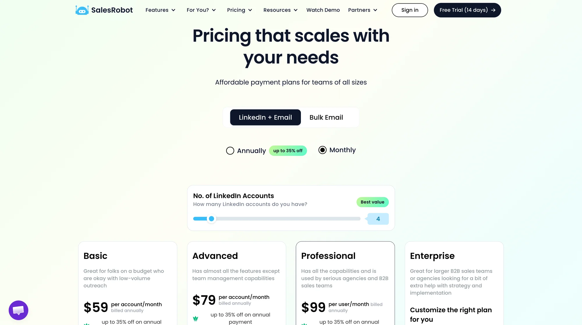 Salesrobot pricing