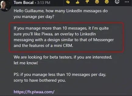 Esempio di messaggio di prospezione su linkedin