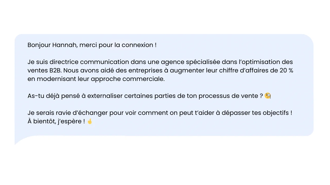 Message LinkedIn prospection B2B Hannah