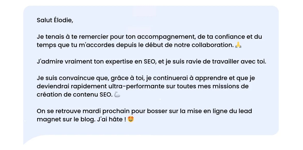 LinkedIn bedankbericht: na steun van je manager of coach.
