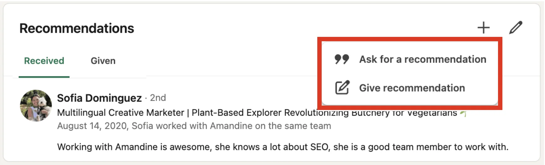 LinkedIn Outreach : adicionar uma recomendação de perfil do LinkedIn (método e exemplo)