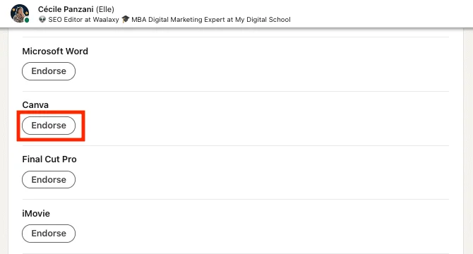 LinkedIn Outreach: recomendação de competências.