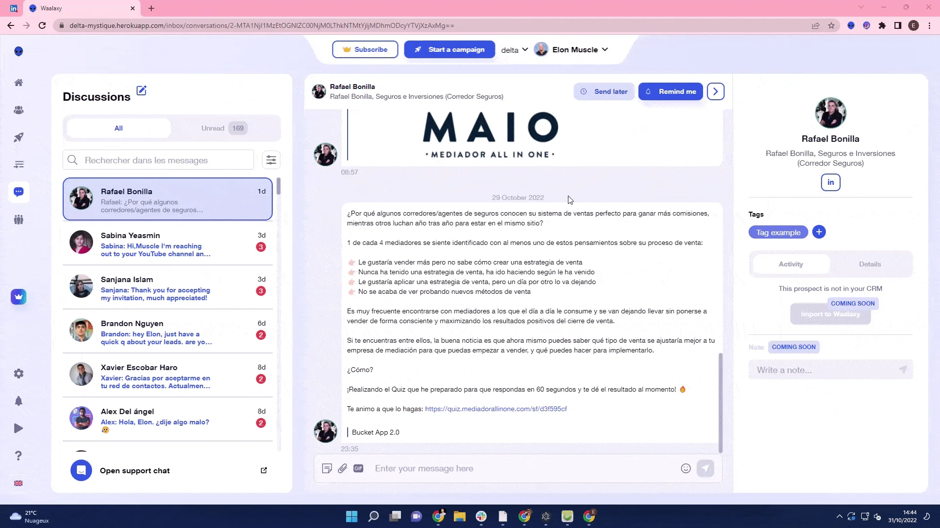 Conversation Waalaxy mediador all-in-one