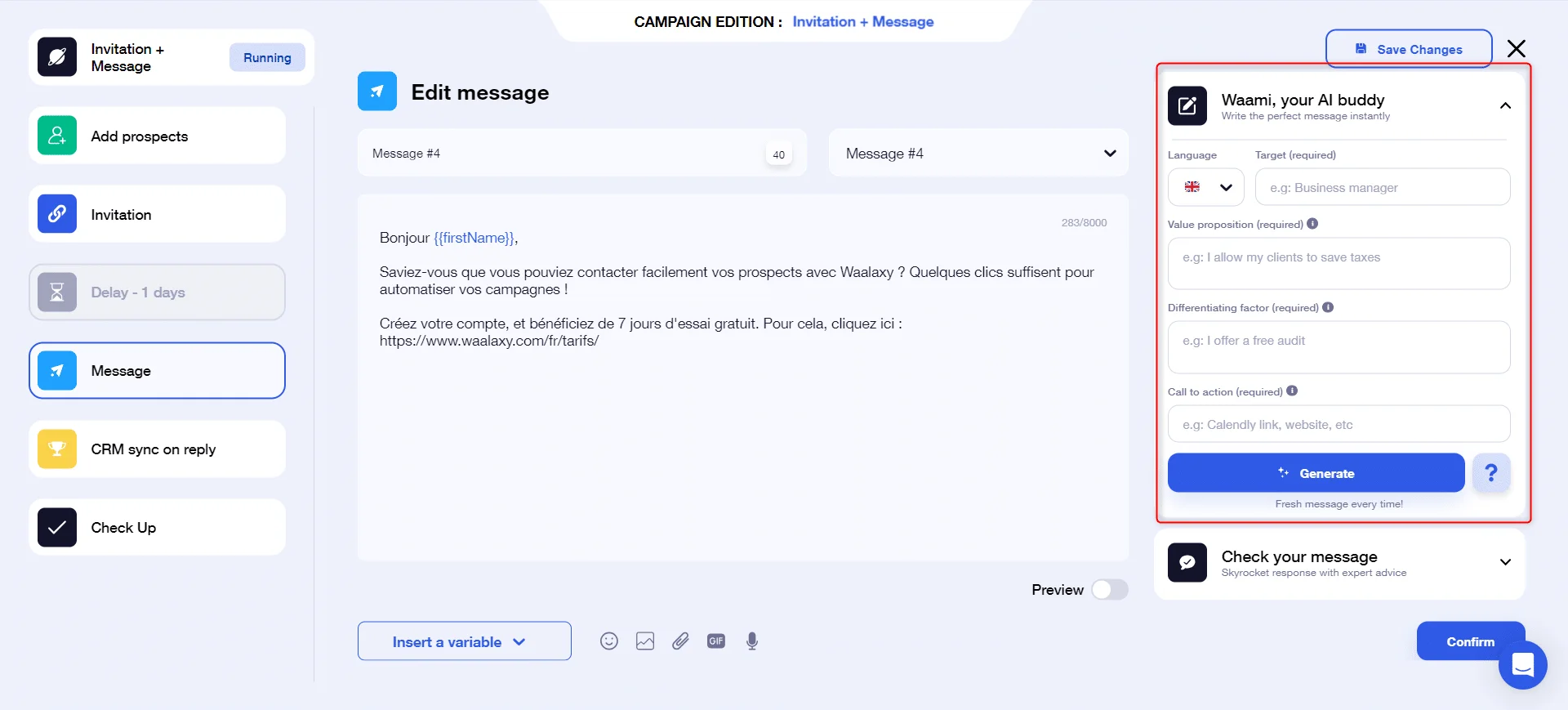 message prospection LinkedIn waami