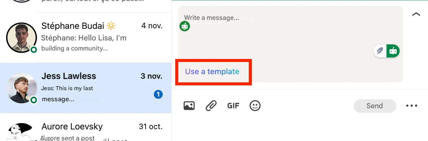 Opgeslagen LinkedIn berichtsjabloon in de LinkedIn Inbox