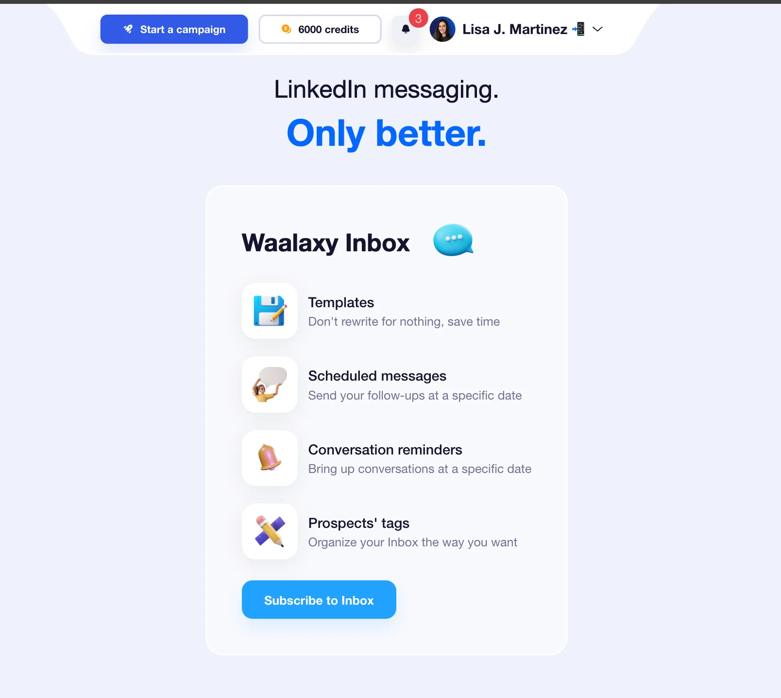 Inbox Waalaxy om LinkedIn berichten in te plannen