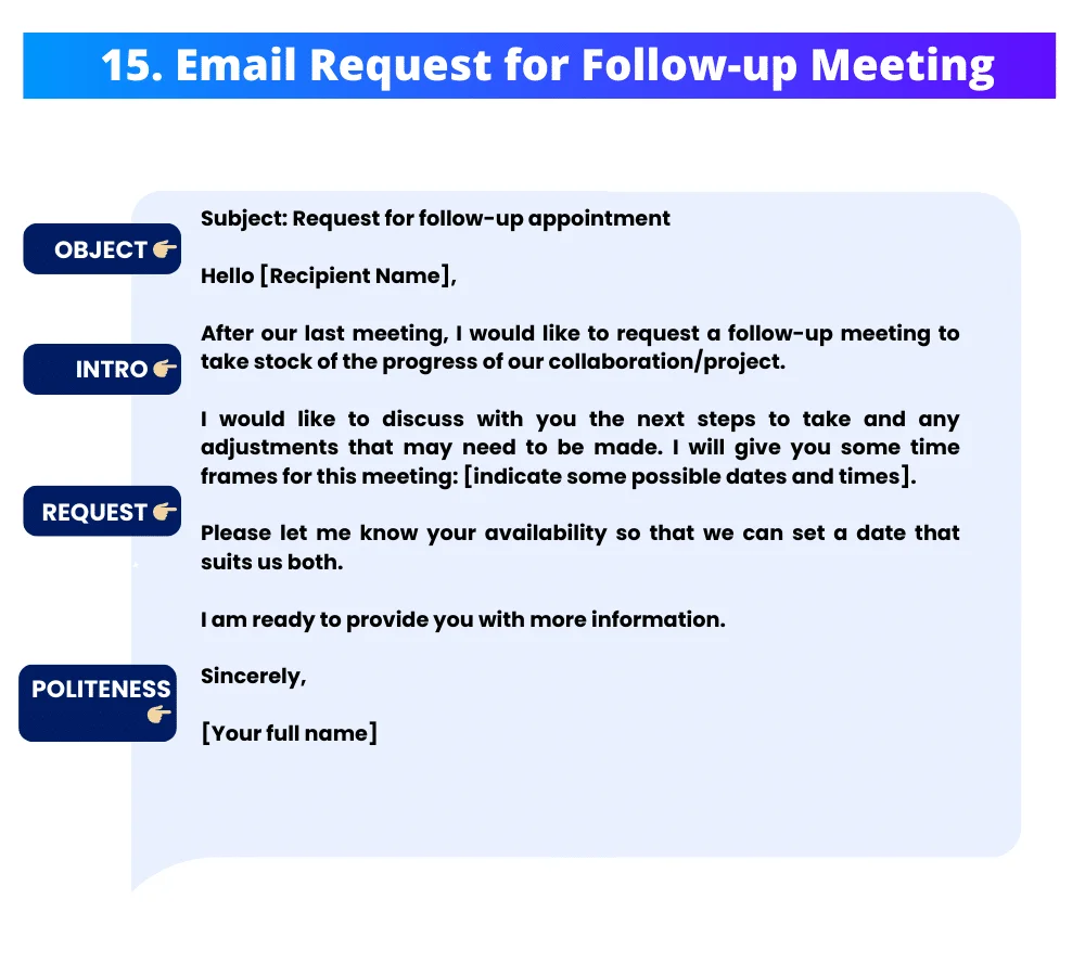 modello di e-mail di richiesta di riunione per il follow-up