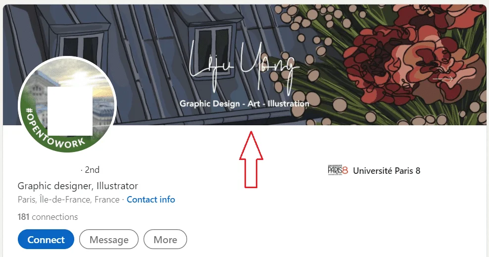 Profil LinkedIn d'un graphiste illustrateur