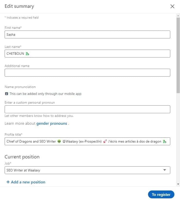 edit LinkedIn summary