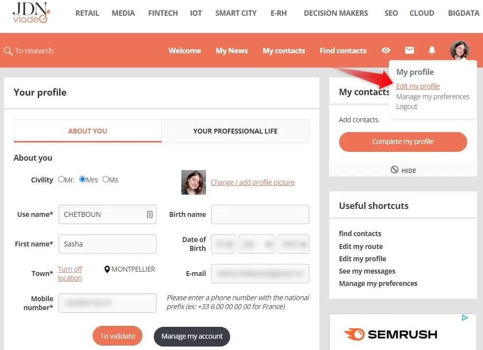 edit viadeo profile