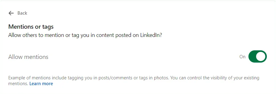 Paramètres de confidentialité mentions tags LinkedIn