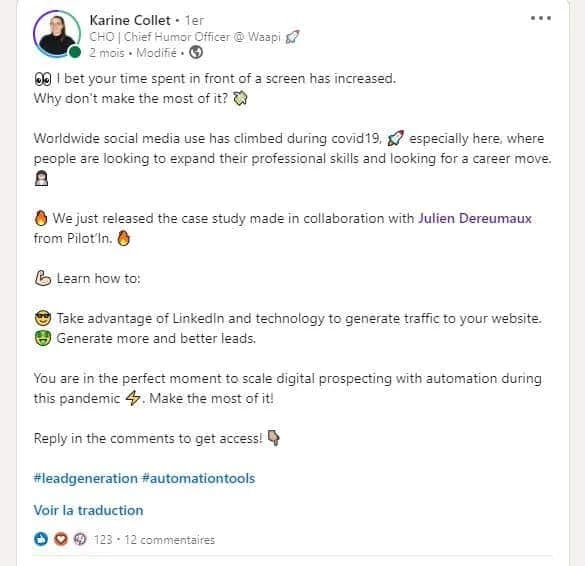 Post LinkedIn de Karine Collet sur Waalaxy