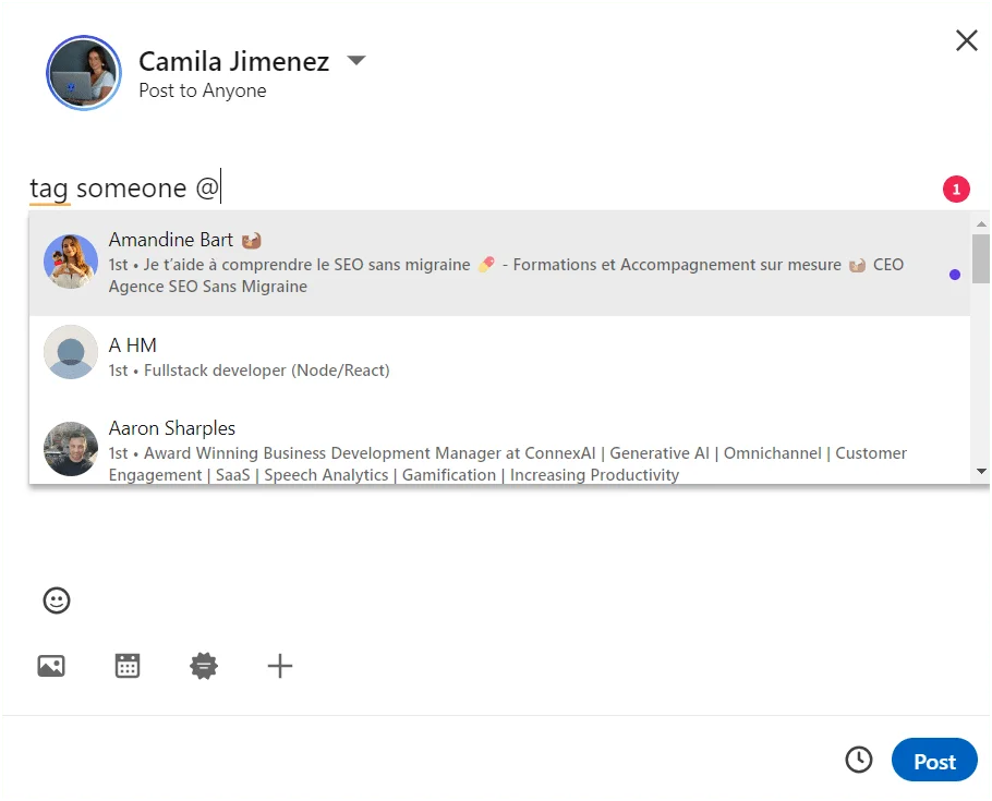 come taggare qualcuno su linkedin