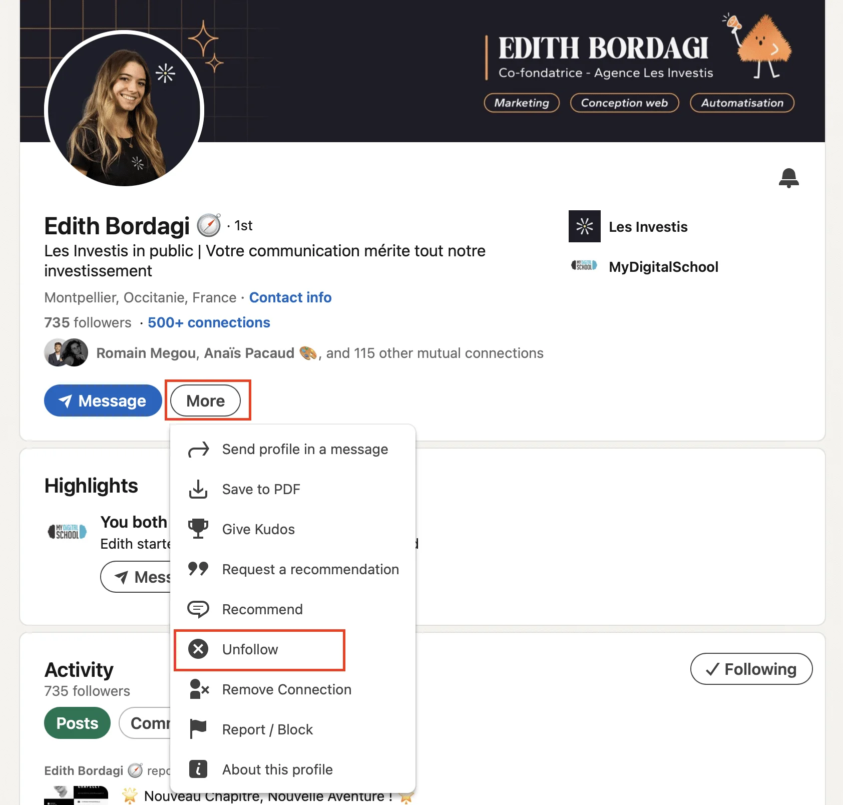 keep a contact but no longer see his/her activity