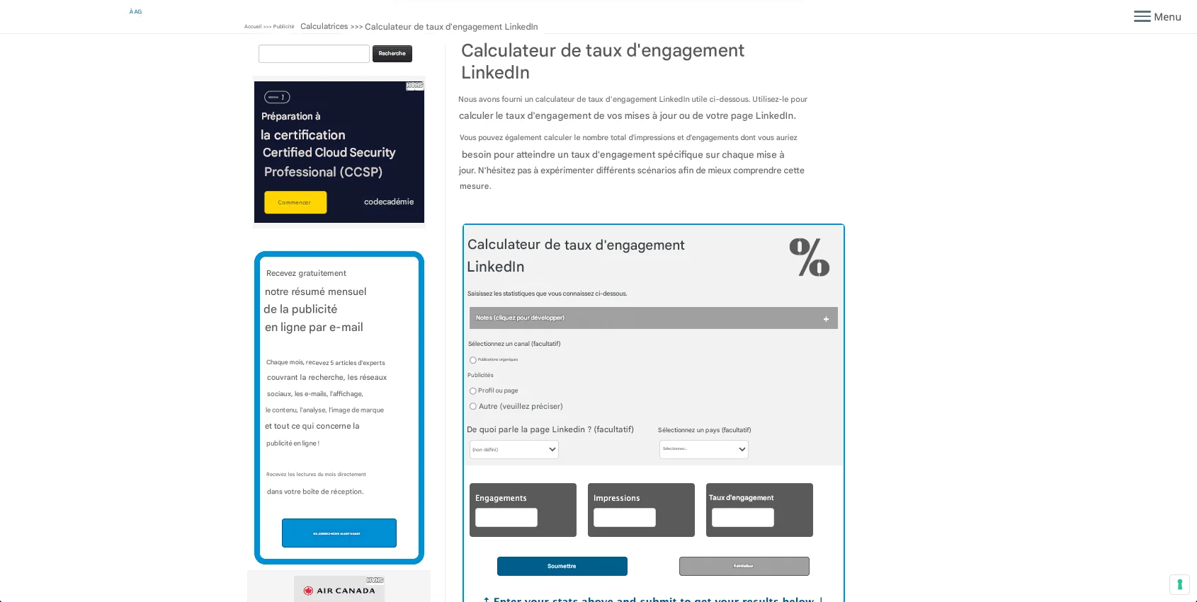 Outil calculateur taux d'engagement LinkedIn gratuit.