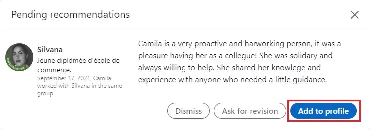 accept pending recommendation LinkedIn
