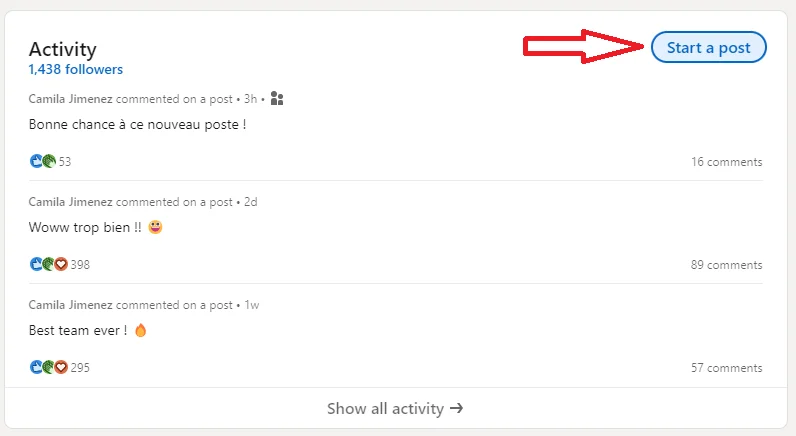 Activité LinkedIn commentaires followers