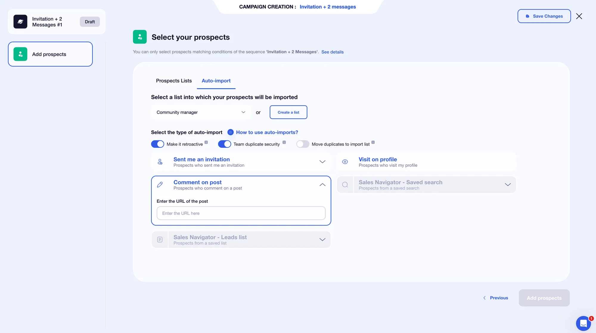 Import prospects with Waalaxy