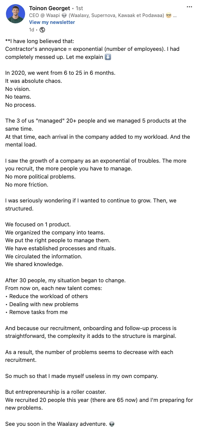 LinkedIn post example