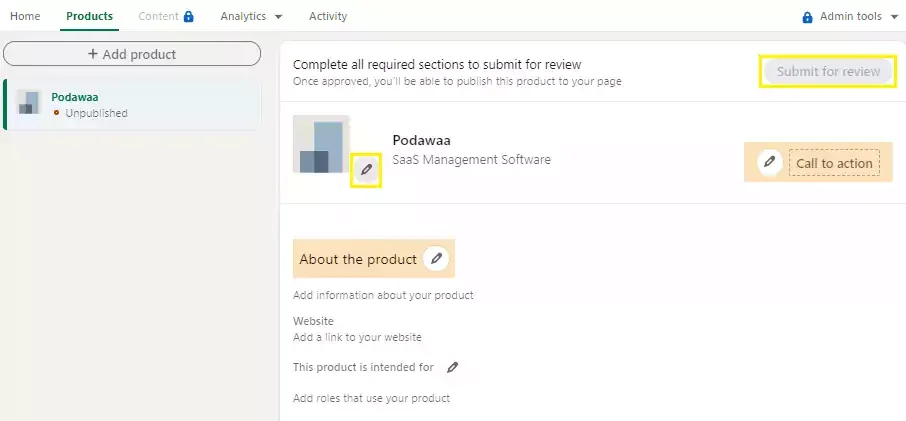 submit product page