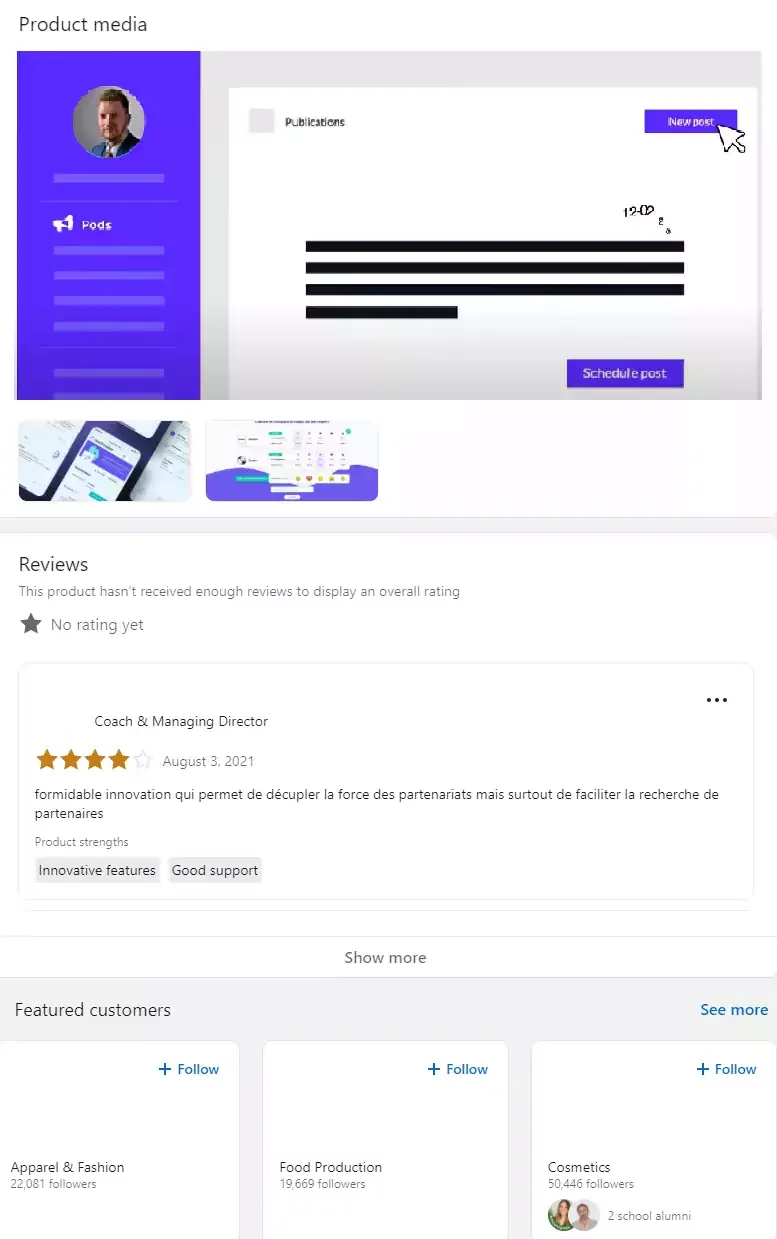 Página de producto de LinkedIn