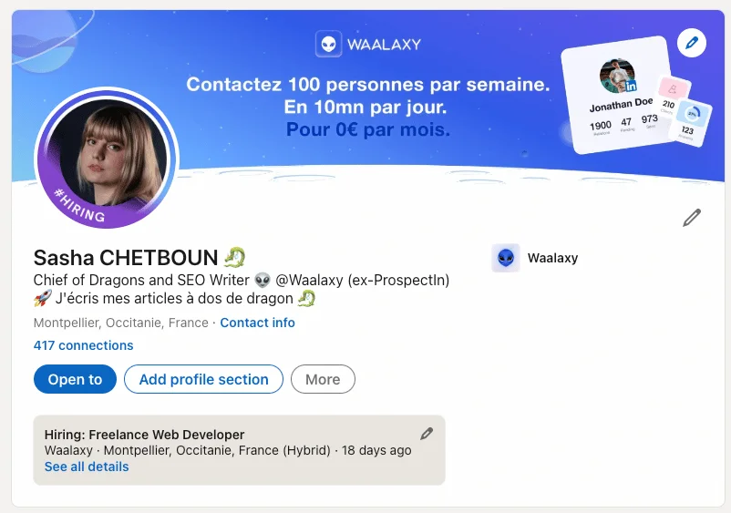 add #hiring on LinkedIn
