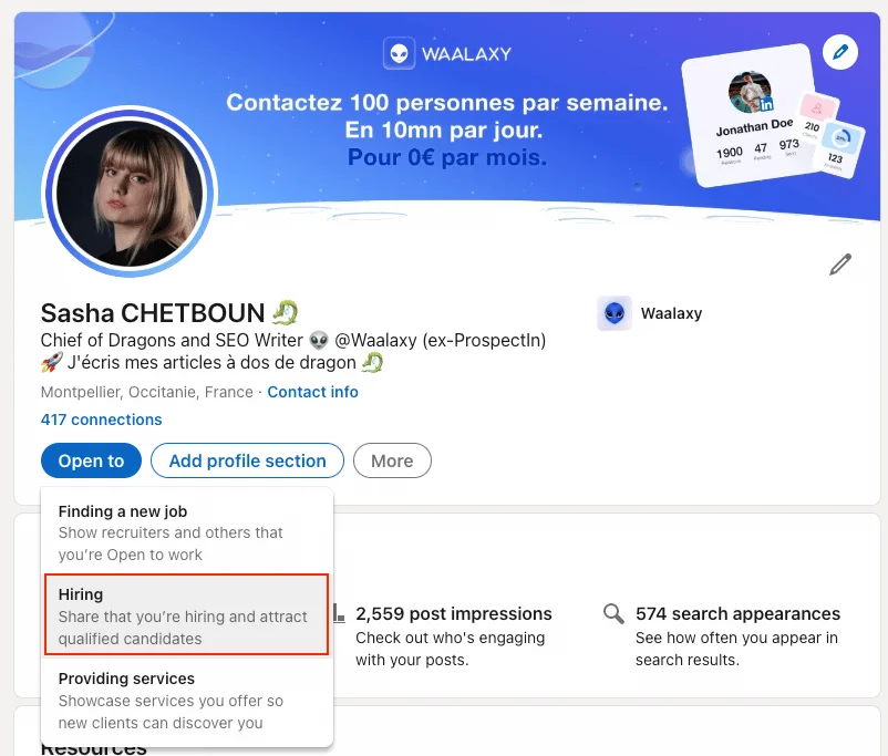 add hiring on LinkedIn