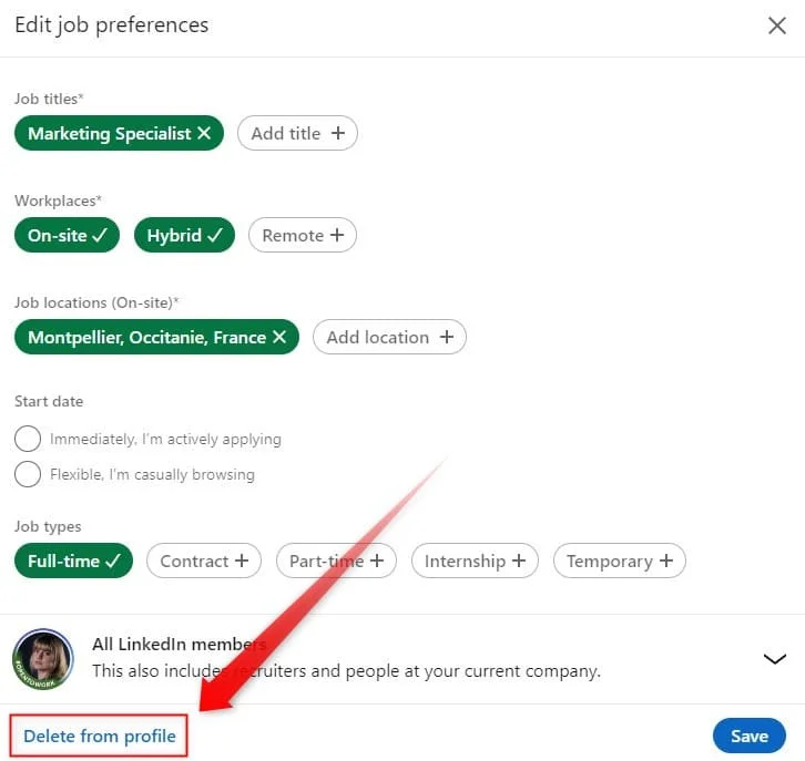 remove LinkedIn open to work
