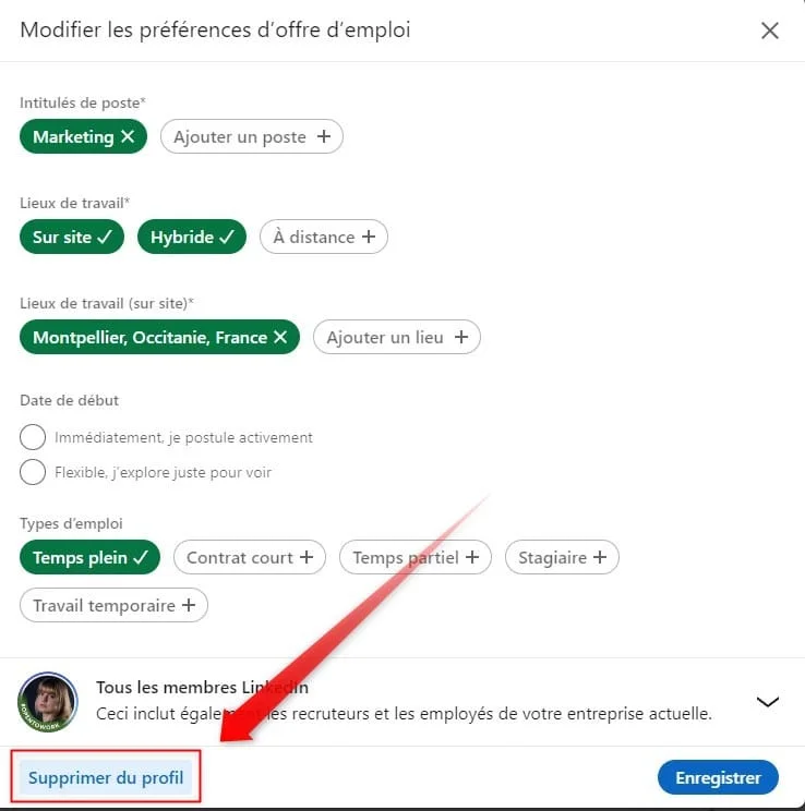 comment enlever open to work LinkedIn