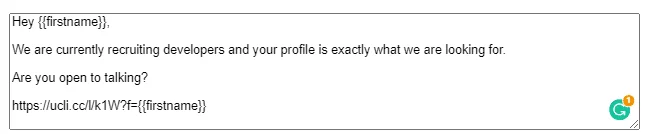 LinkedIn message with a shortened link