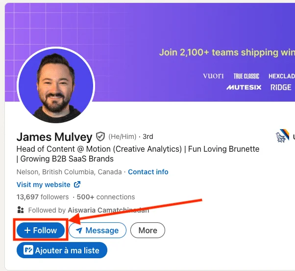 Profil LinkedIn James Mulvey Waalaxy
