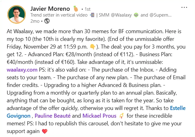 LinkedIn post formatting