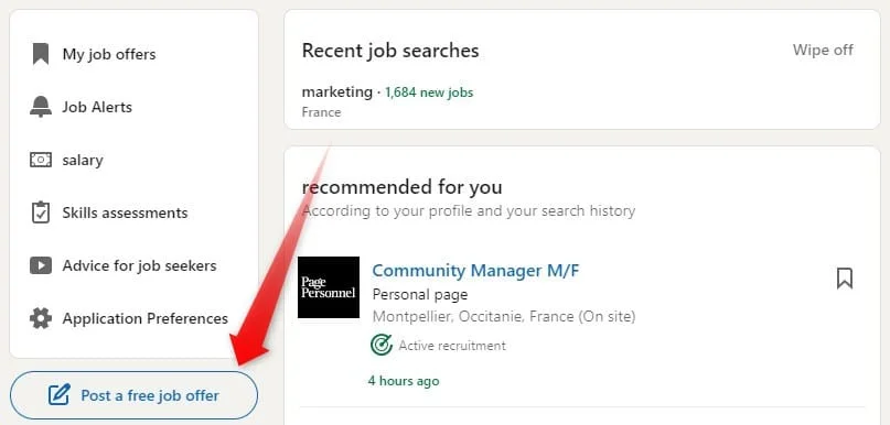 publish a job offer on LinkedIn for free