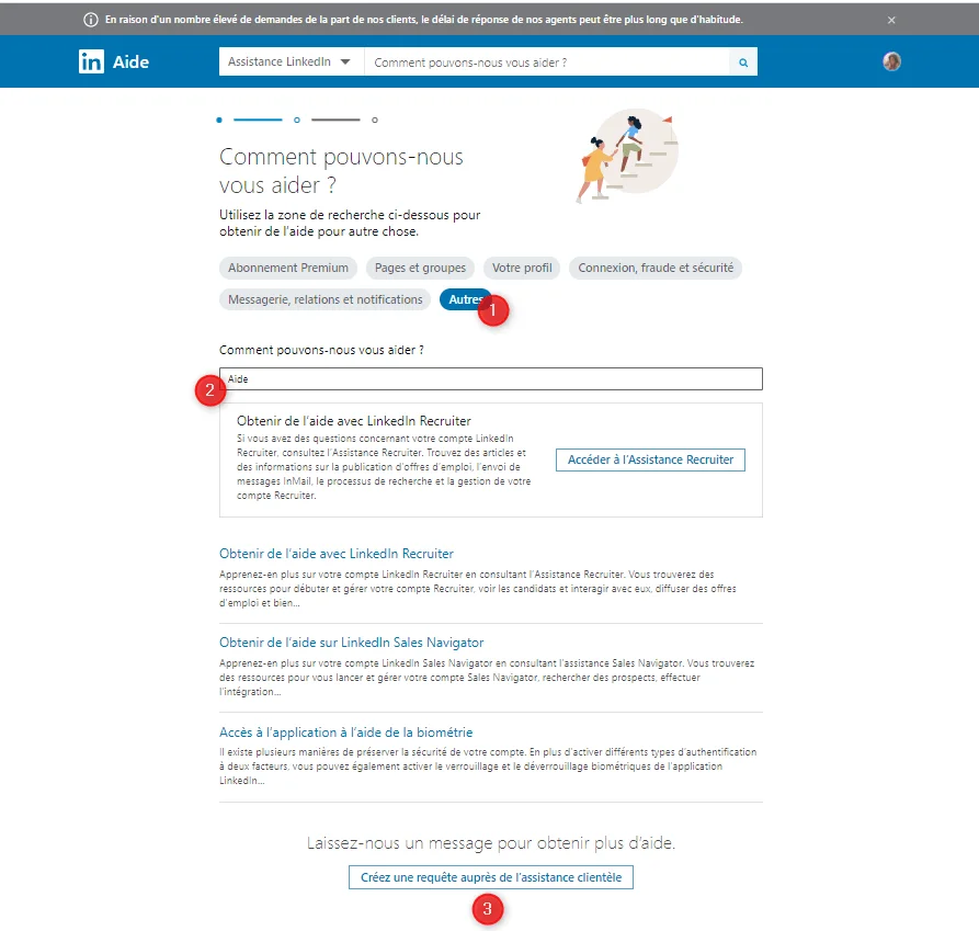 linkedin ouvrir requête