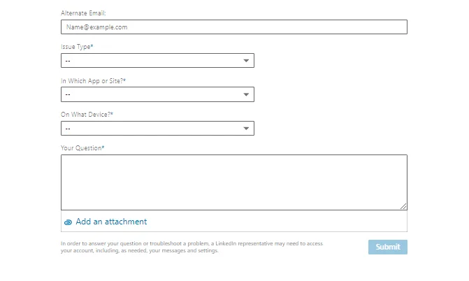 Formulaire contact support LinkedIn