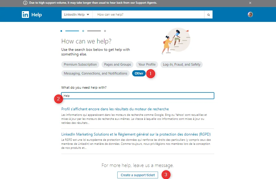 Page centre aide support LinkedIn