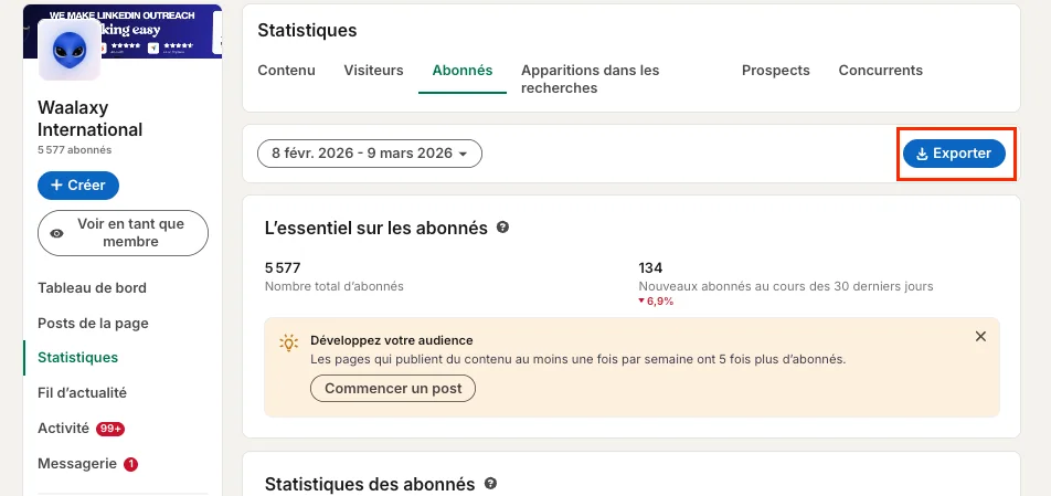 exporter des données depuis LinkedIn