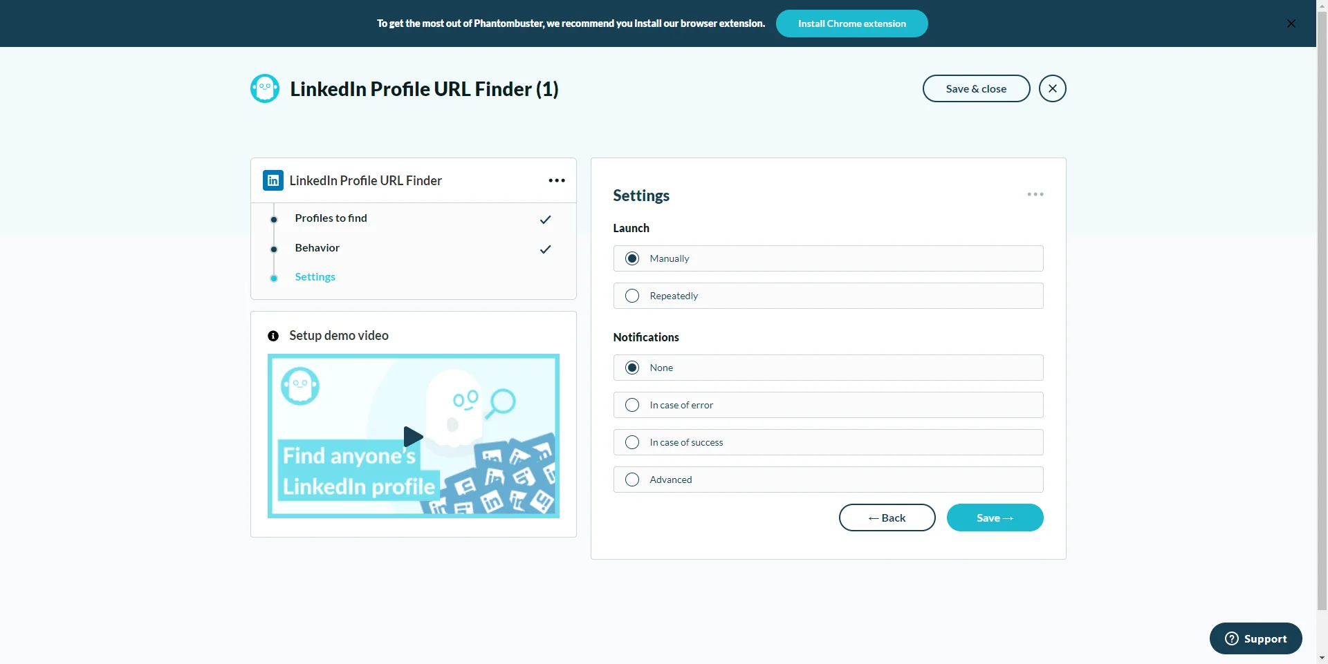 LinkedIn Profile URL Finder paramètres